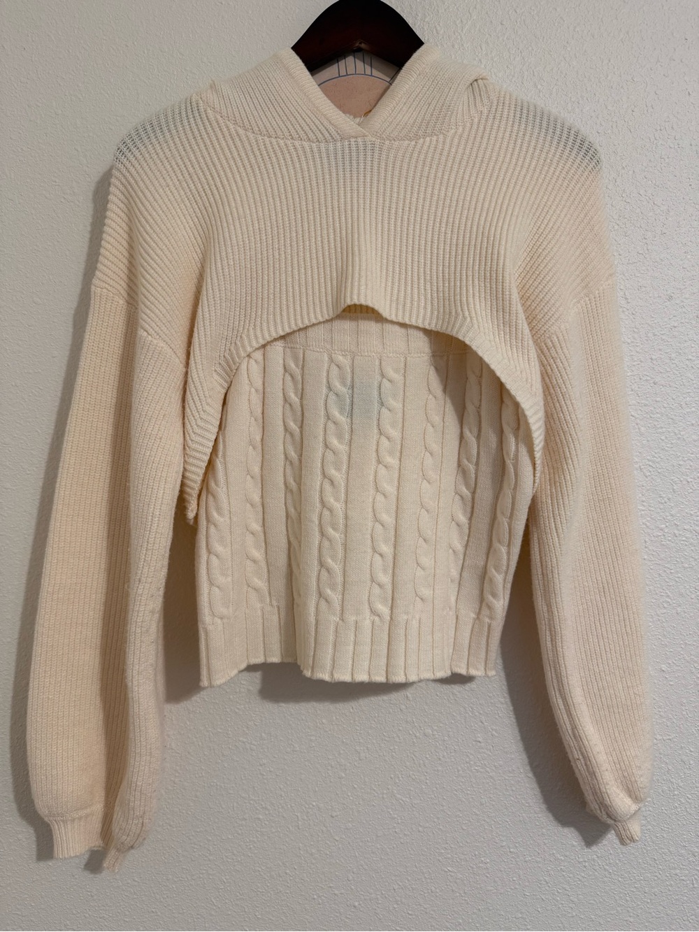 Anthropologie Cream Cropped Cable-Knit Off-the-Shoulder Sweater